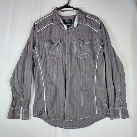 Buckle Black Striped Shirt Men’s Medium M Snap Button Long Sleeve Cotton Blend - Picture 1 of 9